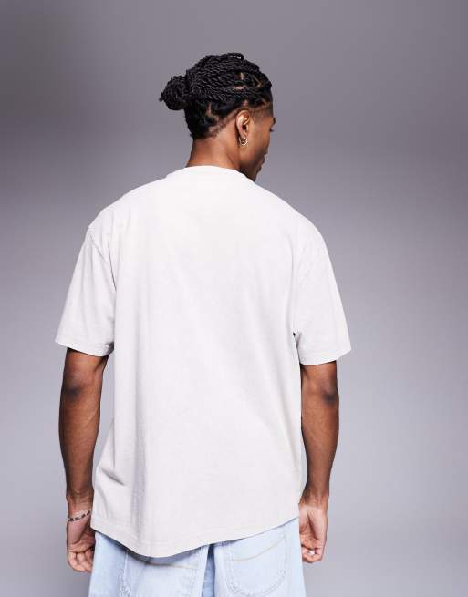 Bershka - Vasket grå T-shirt med print, 4 af 4