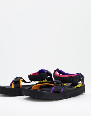 Bershka Velcro Sandals With Color Block In Black