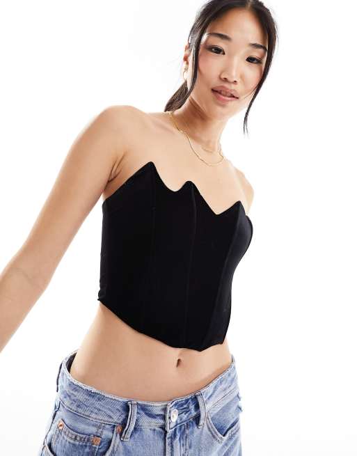 Petite Black Velvet Corset Top, Petite