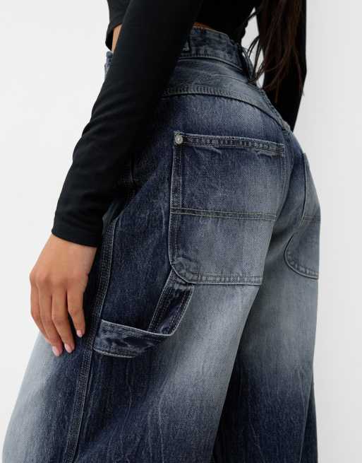 Bershka - Verstelbare timmermansjeans met ballonpasvorm in marineblauw, 4 van 4