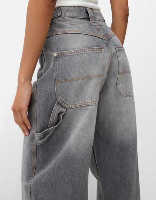 Bershka – Verstellbare Balloon-Fit-Carpenterjeans in Hellgrau, 3 von 4