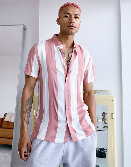 Bershka vertical stripe shirt in pink | ASOS