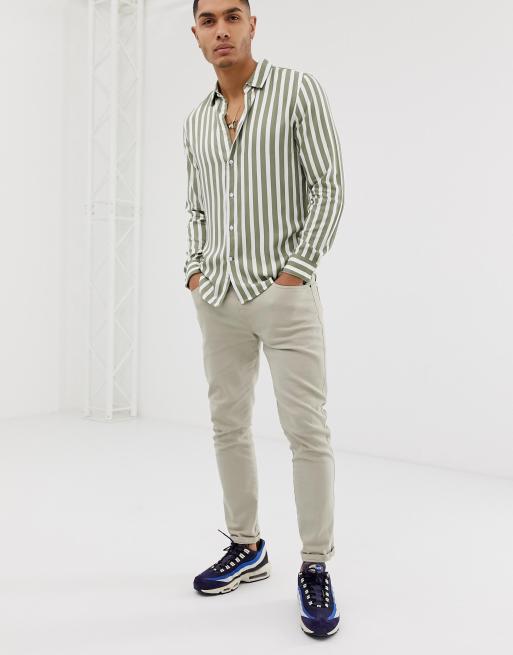 Green and white vertical sales striped shirt