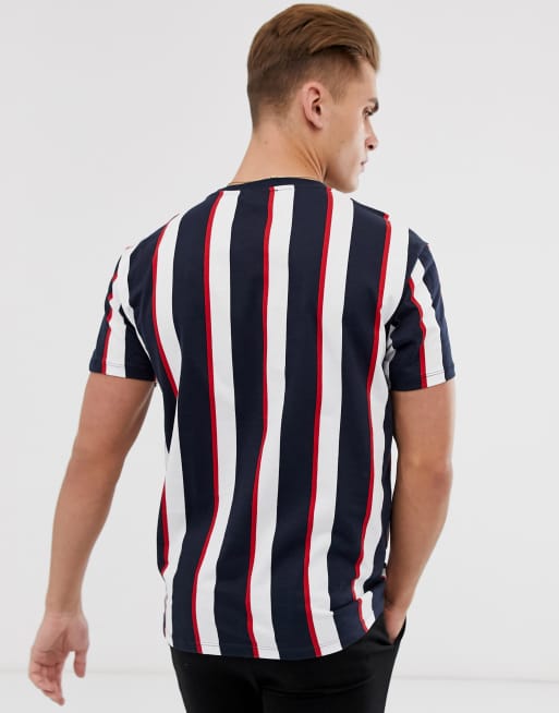 Bershka vertical striped t shirt in navy ASOS