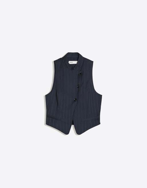 Bershka vest med knapper og krydset front i blå, 4 af 5
