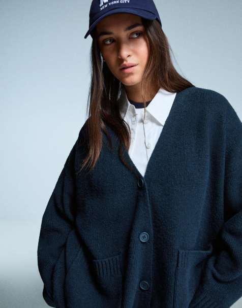 Bershka - Vest met knopen en V-hals in denim blauw - view 1