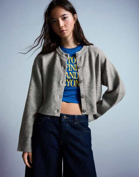 Bershka vest met ronde hals en knoopsluiting in grijs - view 1