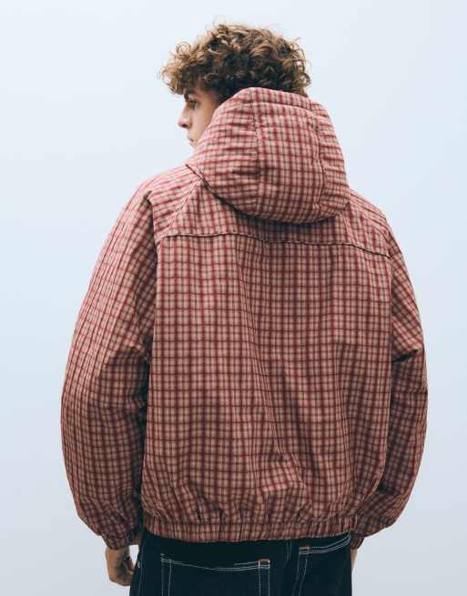 Bershka veste à capuche à carreaux marron, 3 de 6