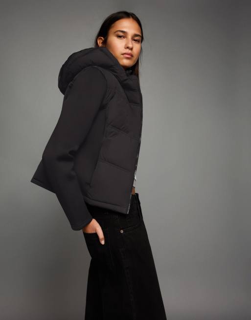 Bershka - Veste à capuche combinée avec effet néoprène - Noir, 4 de 4