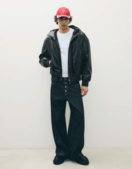 Bershka veste à capuche effet cuir noire, 2 de 4