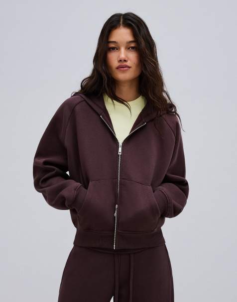 Bershka - Veste à capuche zippée en tissu duveteux - Violet - view 1