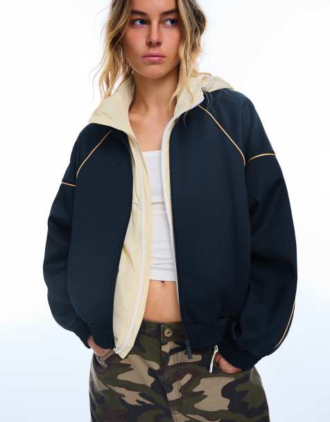 Bershka veste à col montant contrasté bleu marine - view 1