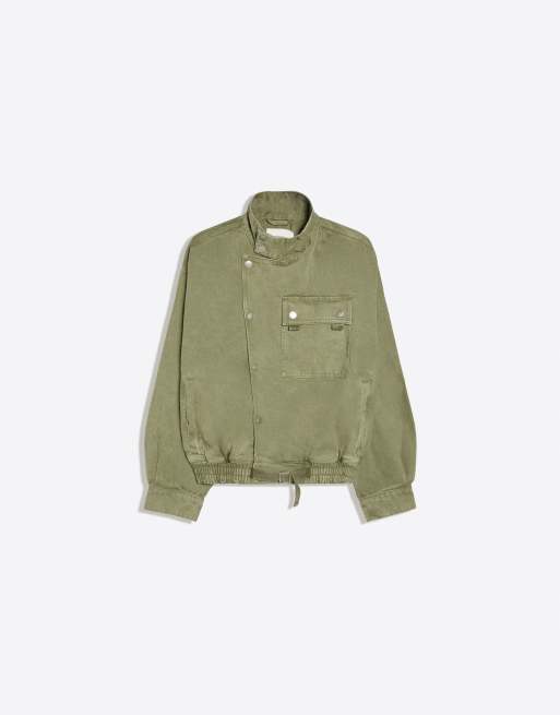 Bershka veste à double boutonnage à col cheminée avec poche en vert, 5 de 6