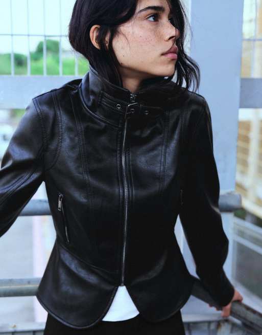 Bershka veste à effet cuir et basque noire, 4 de 6