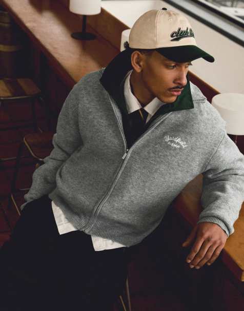 Bershka - Veste brodée à fermeture éclair - Gris - view 1