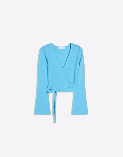 Bershka - Veste cache-cœur style champêtre - Bleu, 2 de 4