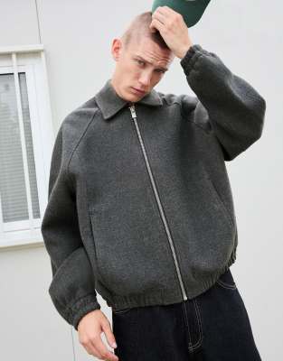 Bershka - Veste camionneur en laine synthétique - Gris clair