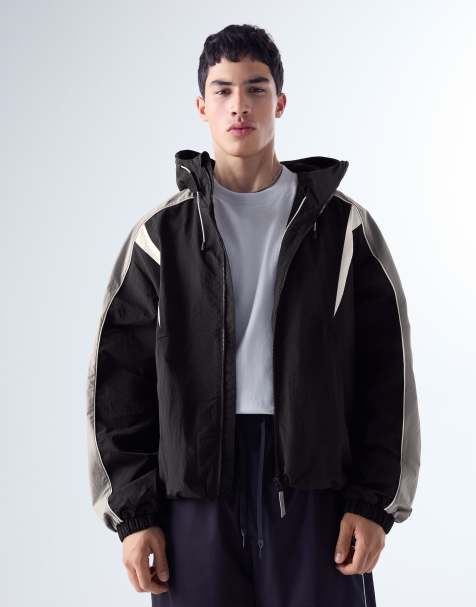 Bershka - Veste color block en tissu technique - Noir - view 1