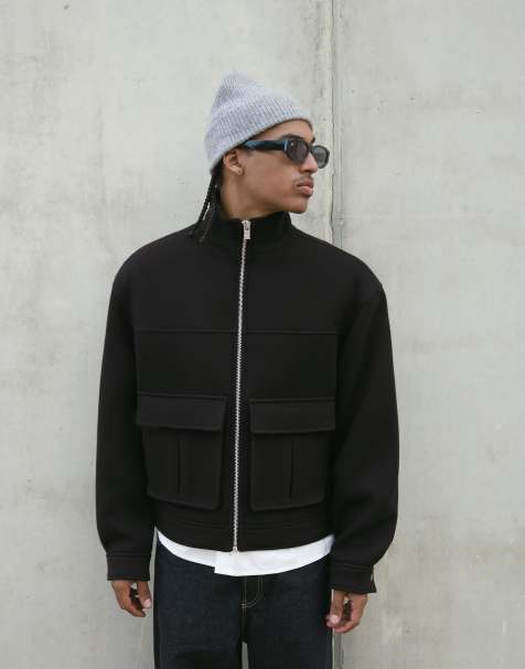 Bershka - Veste coupe carrée avec fermeture éclair - Noir texturé - view 1