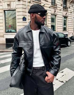 Bershka - Veste coupe carrée en imitation cuir - Noir
