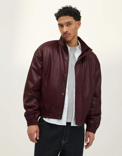 Bershka - Veste coupe carrée en similicuir - Bordeaux - view 1