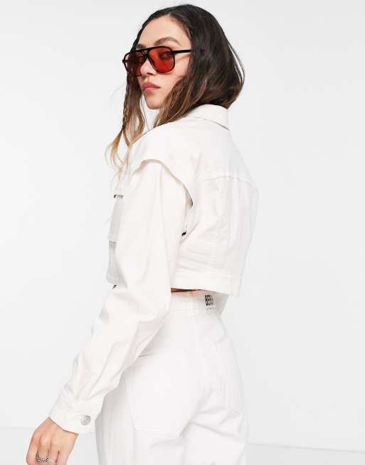 Bershka - Veste courte à manches amovibles - Écru, 2 de 4