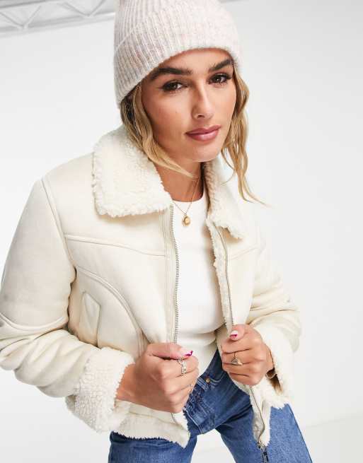 Bershka Veste courte avec d tail en imitation peau de mouton