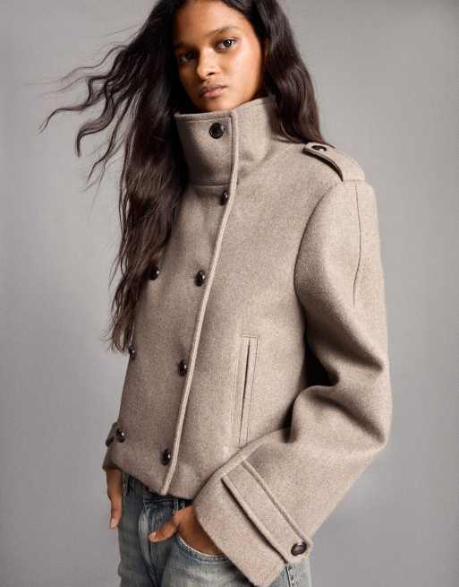 Bershka veste croisée effet feutre beige, 2 de 6