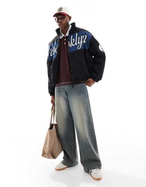 Bershka Veste de survêtement en nylon à imprimé Brooklyn ASOS