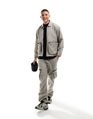 Bershka nylon co-ord utility jacket in grey - ASOS Price Checker