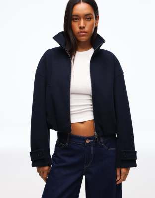 Bershka - Veste douce zippée - Bleu-Bleu marine