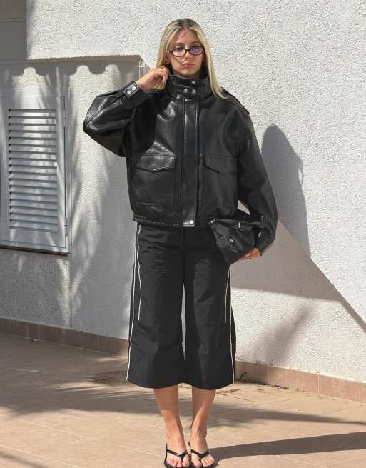 Bershka - Veste en imitation cuir à col cheminée - Noir, 3 de 4