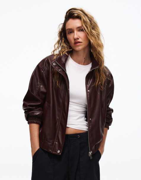 Bershka - Veste en imitation cuir - Bordeaux - view 1
