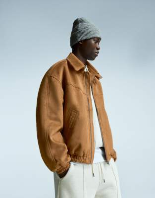 Veste en imitation daim - Beige - Bershka - Modalova