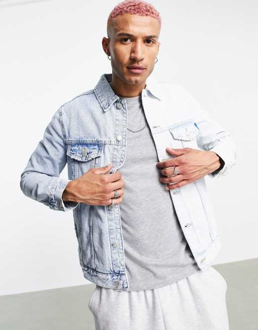 Bershka Veste en jean bicolore effet coup cousu Bleu d lav