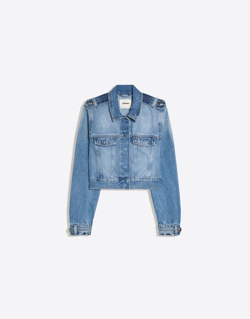 Bershka veste en jean courte bleu moyen, 5 de 5