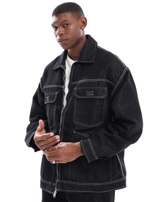 Bershka - Veste en jean d'ensemble - Noir 