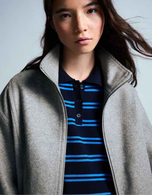 Bershka - Veste en laine mélangée à ourlet froncé - Gris, 4 de 5