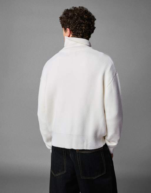 Bershka - Veste en maille coupe carrée à fermeture éclair - Blanc, 2 de 7