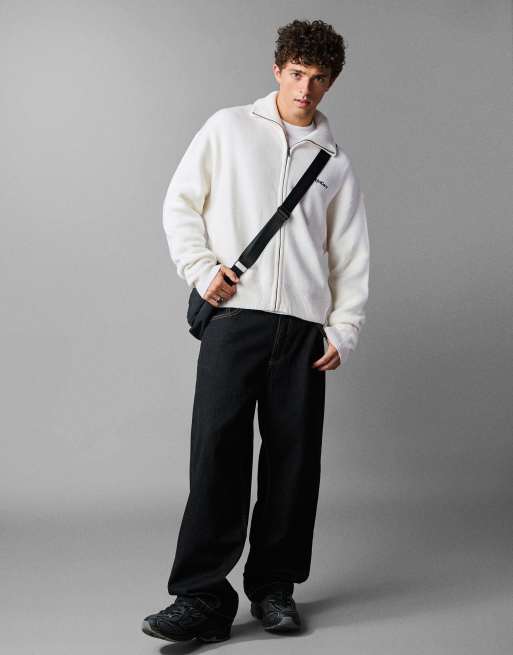 Bershka - Veste en maille coupe carrée à fermeture éclair - Blanc, 3 de 7