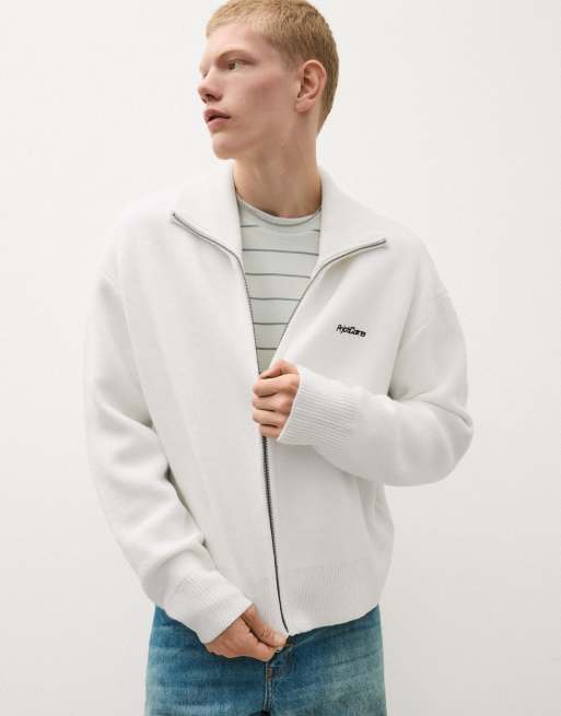 Bershka - Veste en maille coupe carrée à fermeture éclair - Blanc, 6 de 7