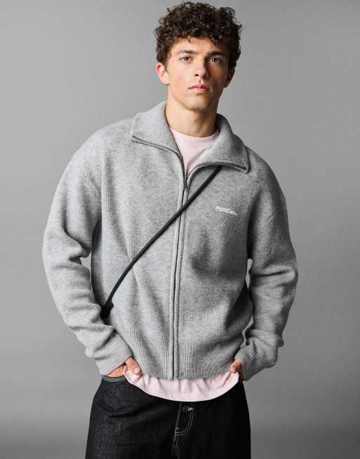 Bershka - Veste en maille coupe carrée à fermeture éclair - Gris, 4 de 7