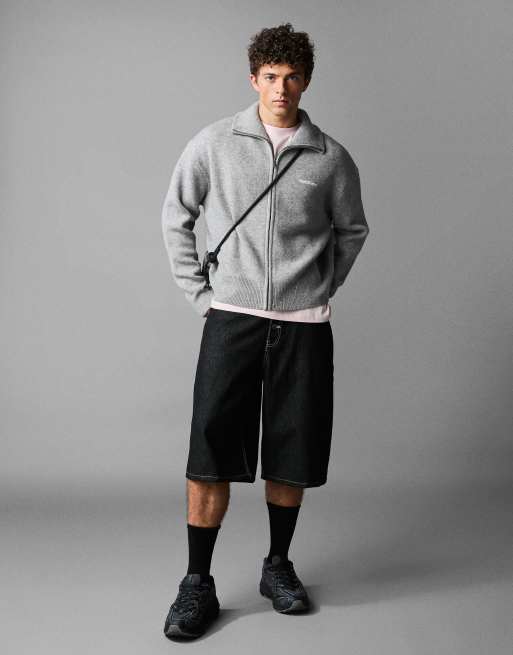 Bershka - Veste en maille coupe carrée à fermeture éclair - Gris, 6 de 7