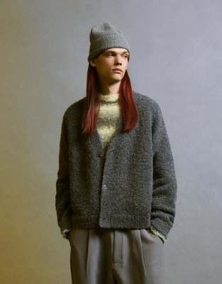 Bershka - Veste en maille - Gris et noir