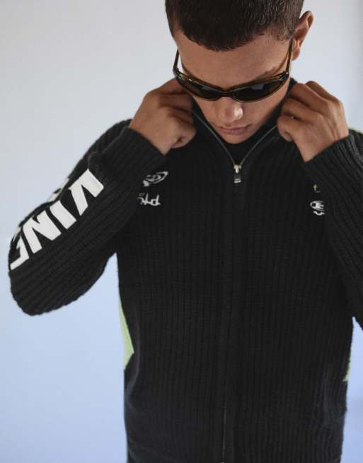 Bershka veste en maille zippée brodée noire, 3 de 6