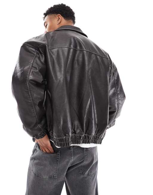 Bershka Veste en similicuir Noir délavé ASOS