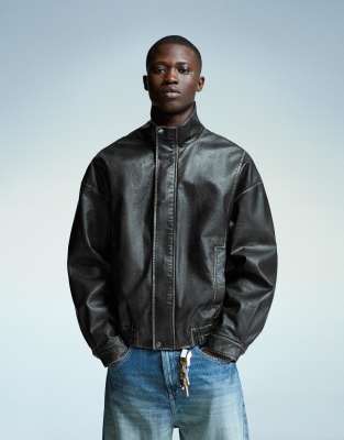 Bershka - Veste en similicuir - Noir