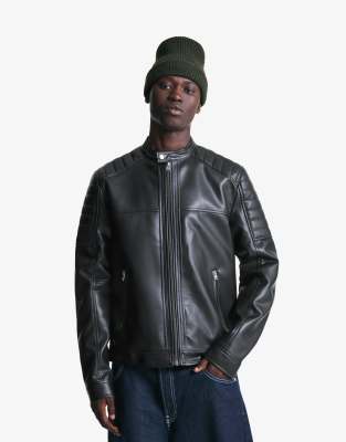 Bershka - Veste en similicuir - Noir