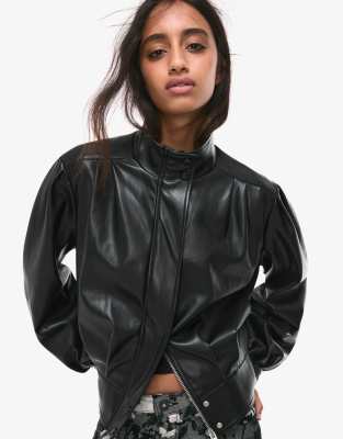 Bershka - Veste en similicuir style années 80 - Noir