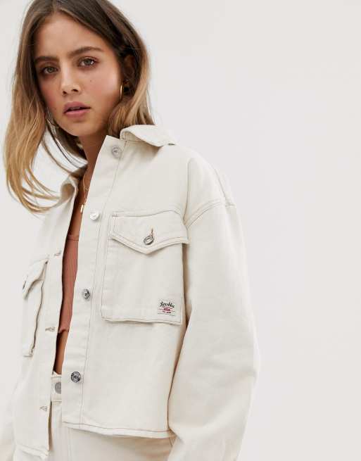 Bershka - Veste fonctionnelle en jean avec poche sur le devant - Beige, 3 de 4